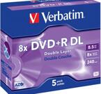 Verbatim DVD+R DL, 8x, 8,5GB/240min, 5-pack jewelcase