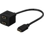 DELTACO HDMI-adapter, 1xHDMI ho till 2xHDMI ho, 19-pin