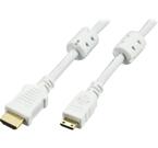 HDMI-kabel, HDMI High Speed with Ethernet, 19-pin ha- Mini HDMI 19-pin ha, 4K, Ethernet, 3D, returljud, vit, 2m