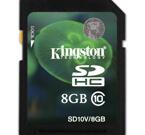 Kingston minneskort, SDHC, Class 10, 8GB