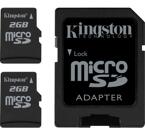 Kingston minneskort, microSD, 2x2GB, micro Secure Digital, 1xSD-adapter, Class 4