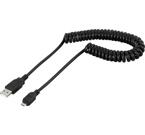 USB 2.0 spiralkabel Typ A ha - Typ Micro B ha, 5-pin,  2m svart