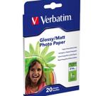 Verbatim blankt/matt fotopapper 10x15 cm, 20 ark